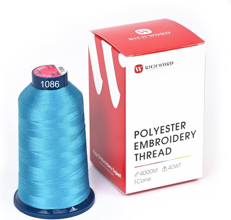 Poolin Richword Blue Embroidery Thread 4000M(4374Y) 40WT Polyester Thread 100 Colors Selected for Commercial Multi Needles and Single Needle Embroidery Machine 1086 - Image 1